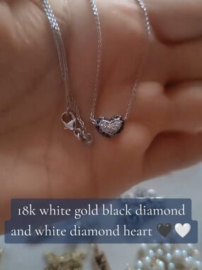 18K White Gold Heart Necklace with Black and White Diamonds